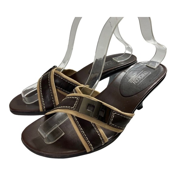 Aerology Aerosoles Holly Sandals Women's 9M Heels Brown Leather Criss Cross Toe - Picture 2 of 9